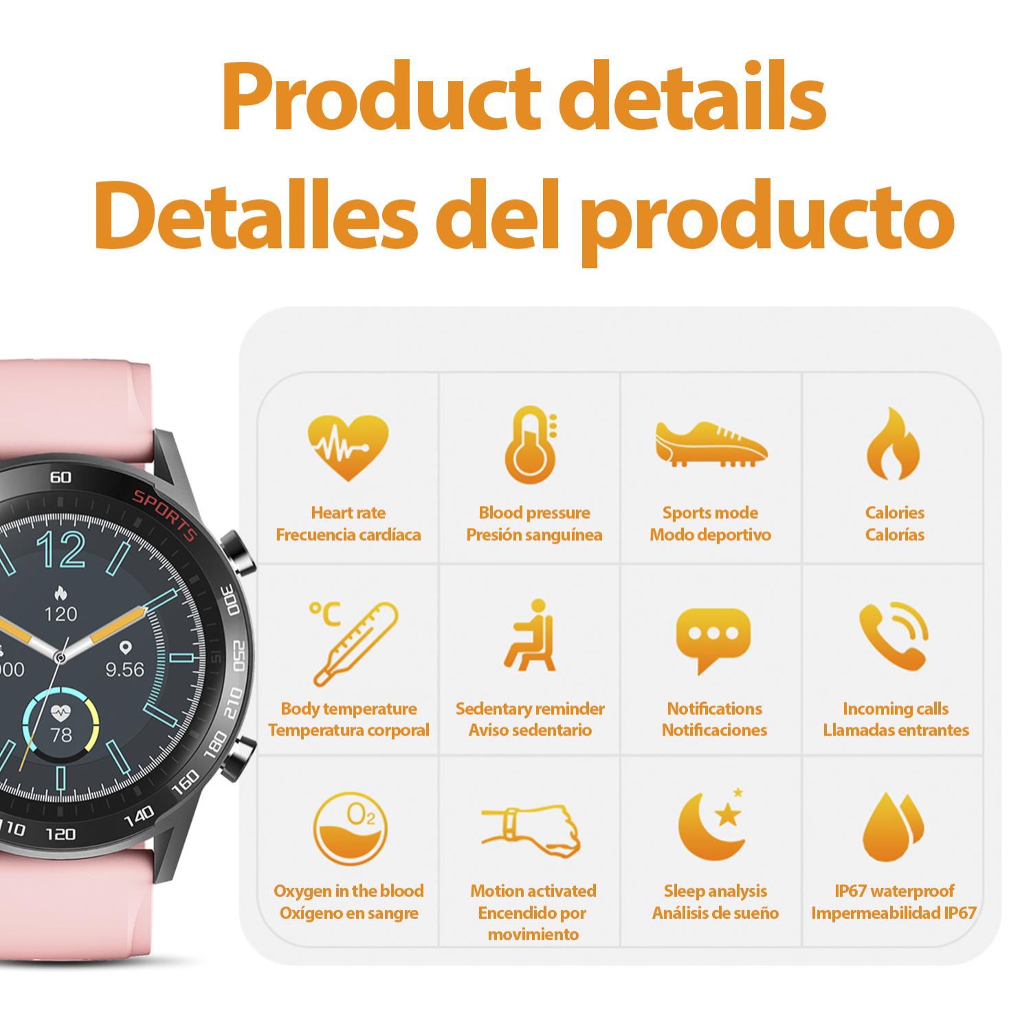 Smartwatch T23 con temperatura corporea, tensione, ossigeno nel sangue e modalità multisport.