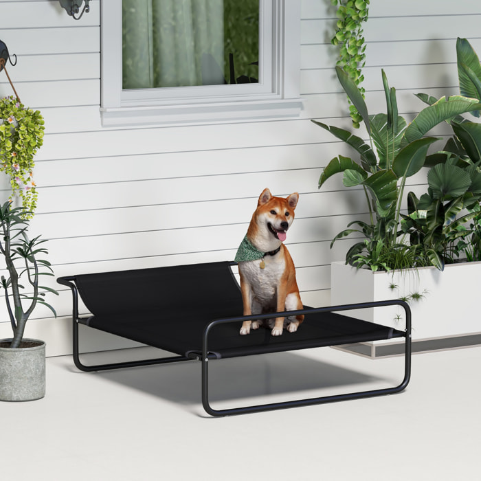 Cama Elevada para Perros, Refrescante y Transpirable, Cama para Perros Pequeños, 106x81x33 cm, Malla de Textilene, Reposacabezas Inclinado, Marco de Metal, para Interior, Exterior, Negro
