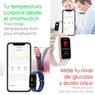 Bracciale intelligente TK72 con temperatura corporea; misuratore di glucosio, acido urico, cardiaco e pressione arteriosa.
