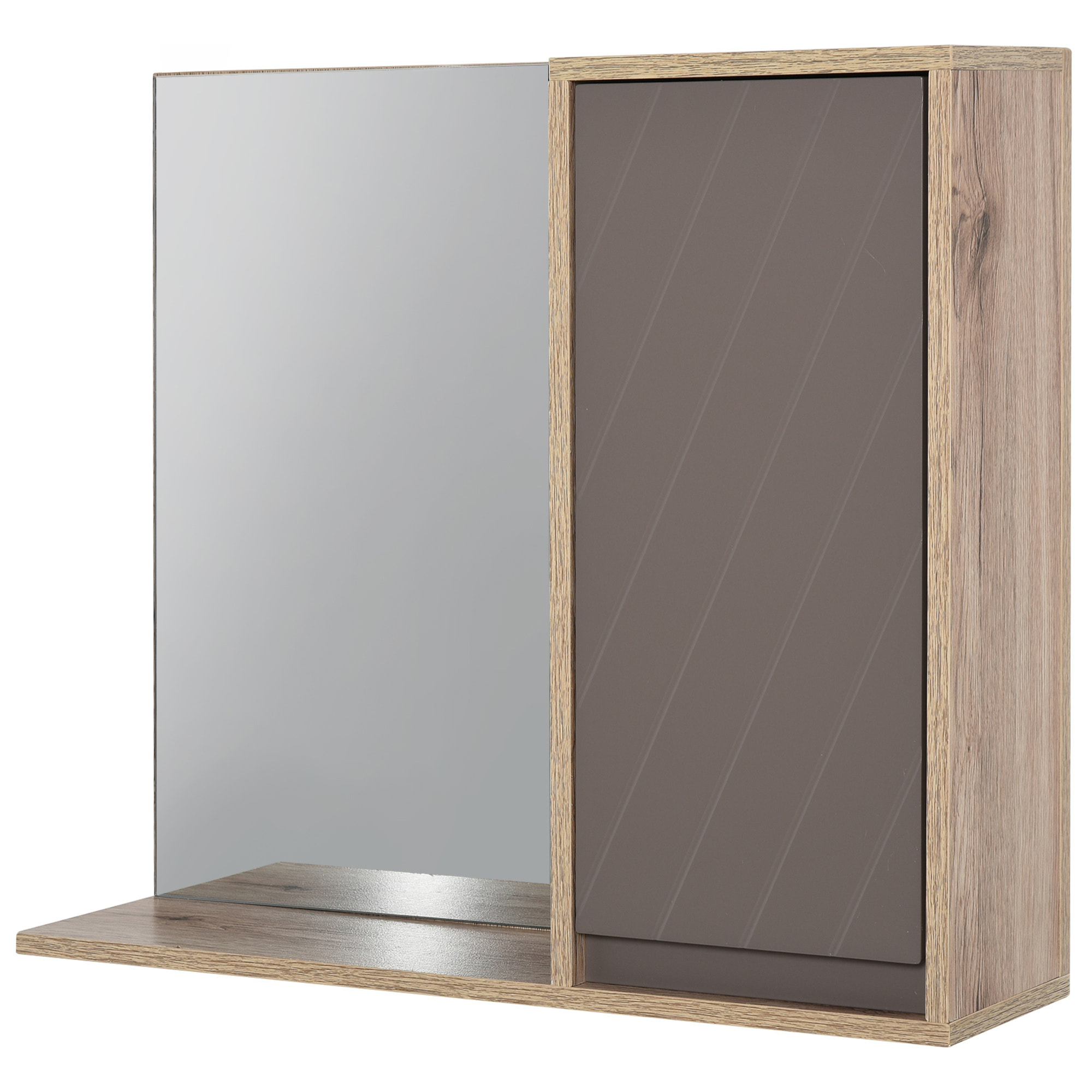 HOMCOM Armario de Baño con Espejo Mueble Auxiliar Montado en Pared con 1 Puerta y Estante Ajustable Estilo Moderno 57x14,2x49,2 cm Roble y Gris