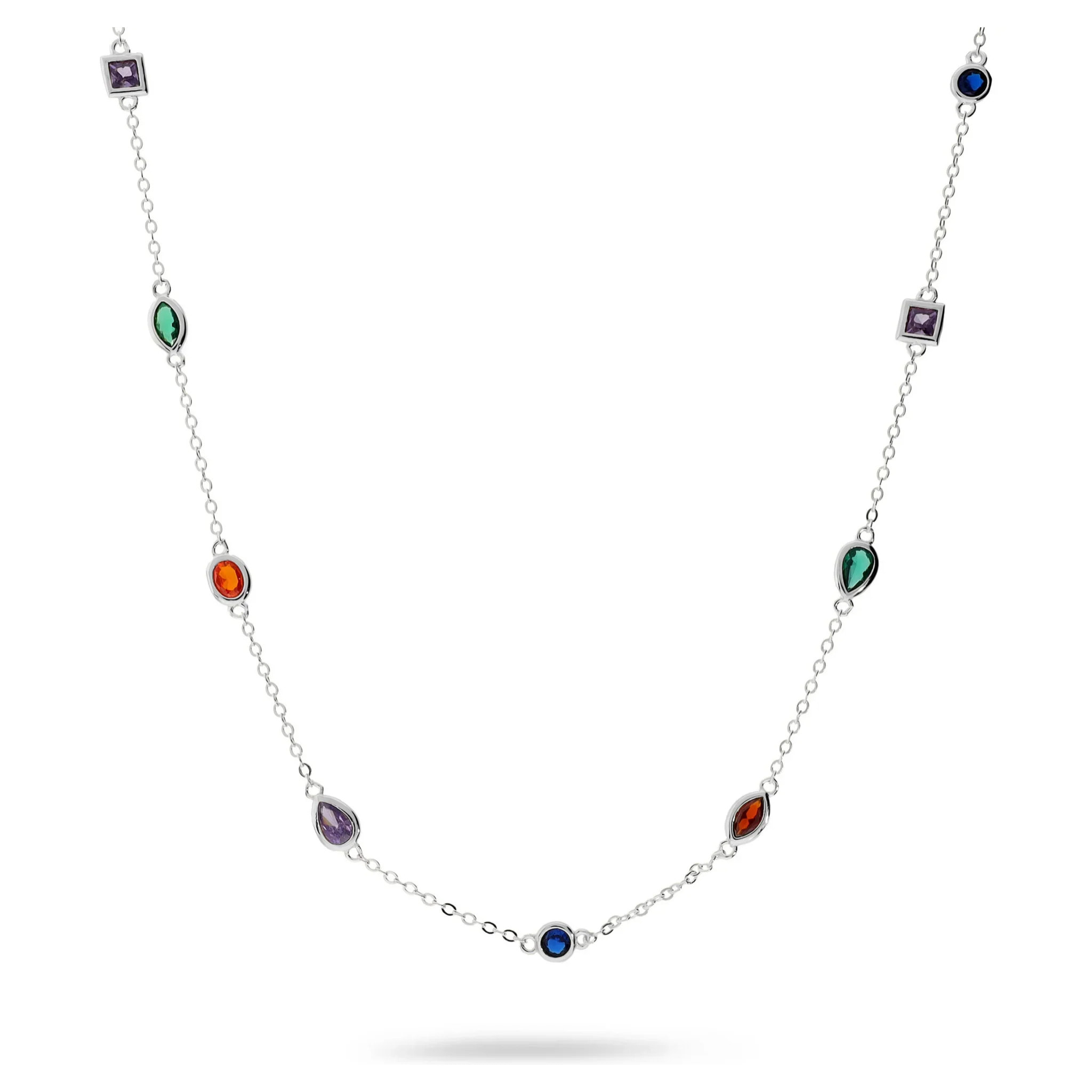 Collana Girocollo in Argento 925 placcato Oro Giallo 14Kt con Cubic Zirconia Colorate