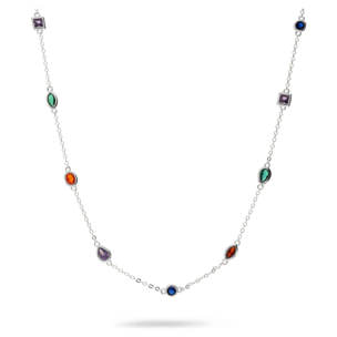 Collana Girocollo in Argento 925 placcato Oro Giallo 14Kt con Cubic Zirconia Colorate