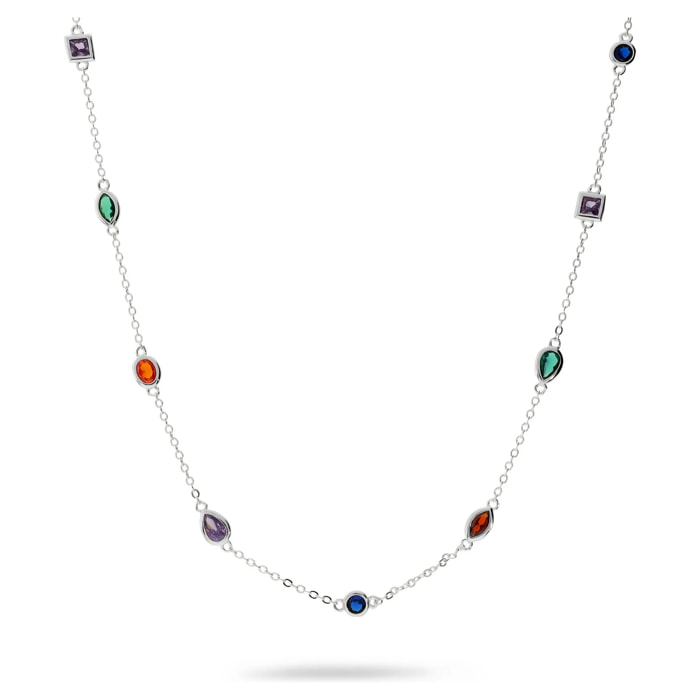 Collana Girocollo in Argento 925 placcato Oro Giallo 14Kt con Cubic Zirconia Colorate