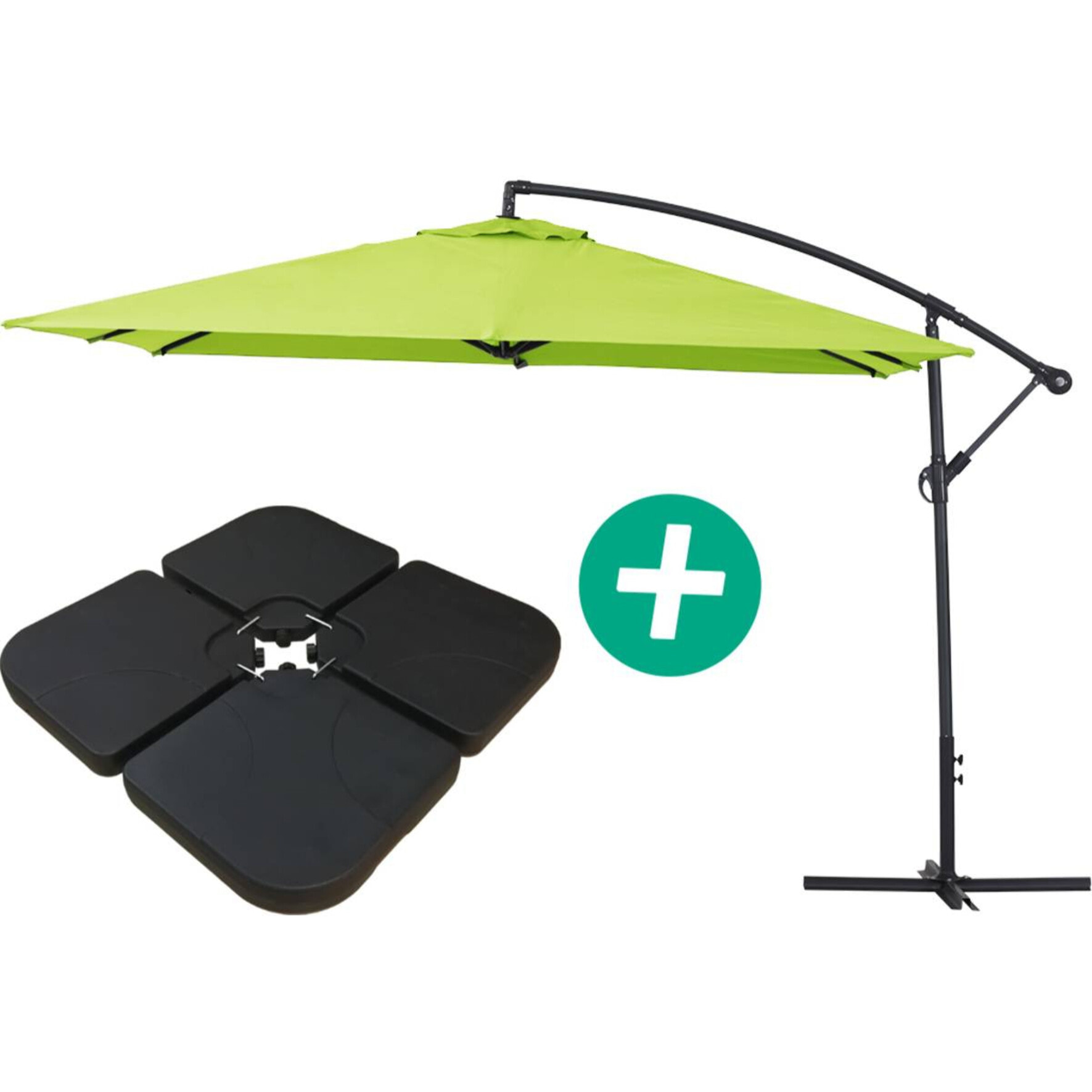Parasol jardin déporté Alu "Ilios 3" - Carré - 3 x 3 m - Vert - Dalles incluses