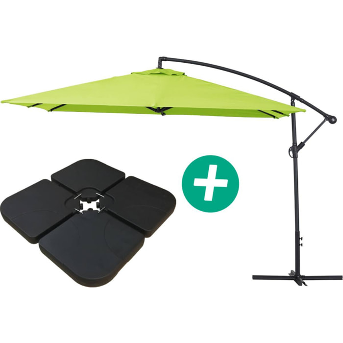 Parasol jardin déporté Alu "Ilios 3" - Carré - 3 x 3 m - Vert - Dalles incluses