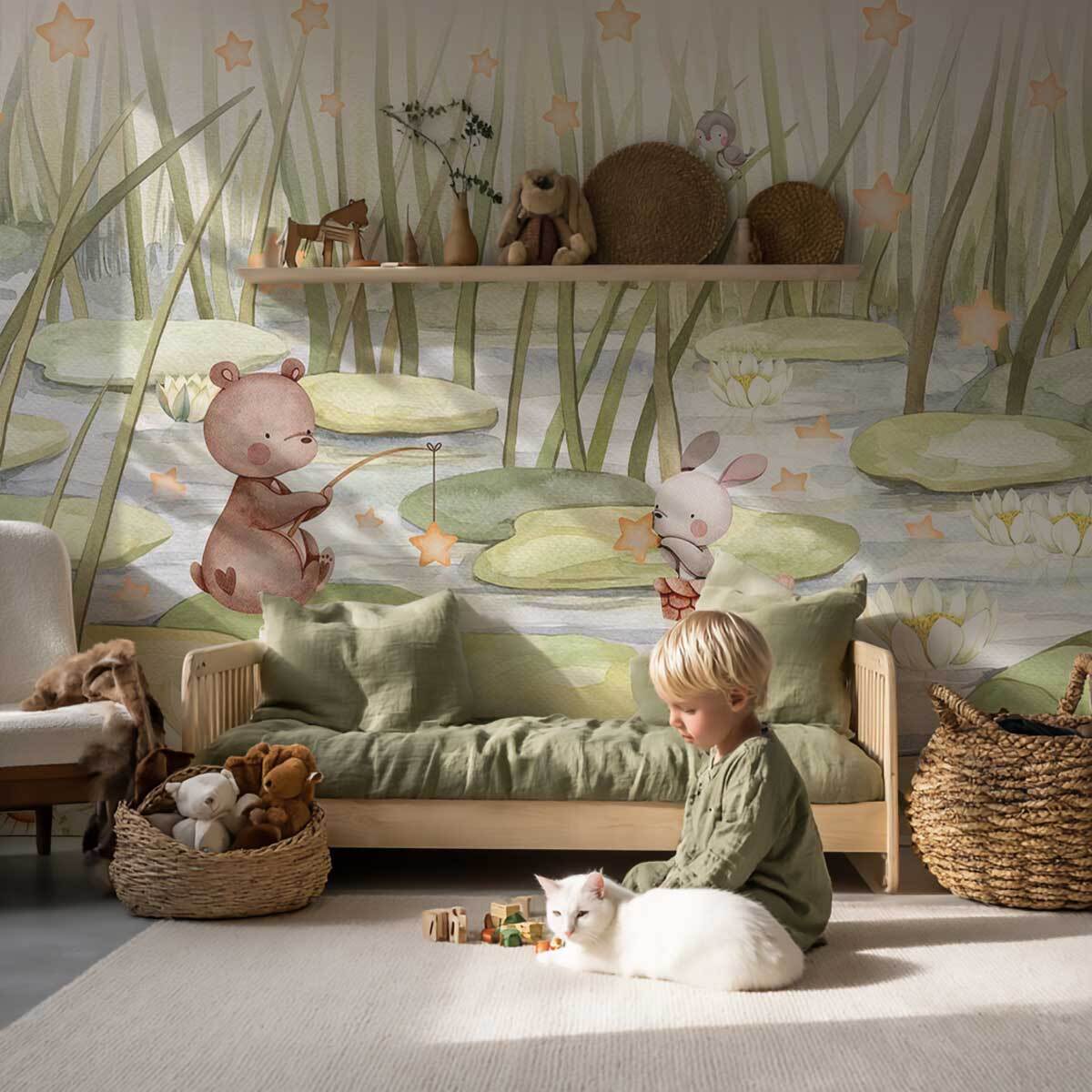 Papier peint étoiles nature chambre bébé Intissé