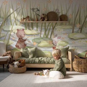 Papier peint étoiles nature chambre bébé Intissé