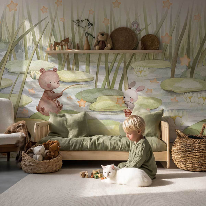 Papier peint étoiles nature chambre bébé Intissé