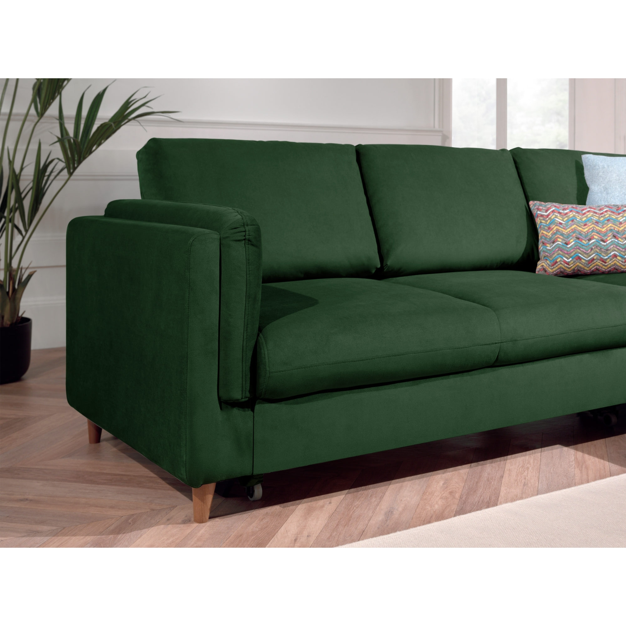 Brooke - canapé d'angle droit - convertible - 5 places - en velours - Vert