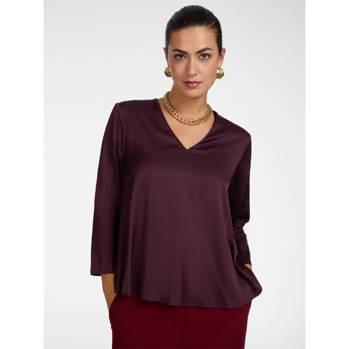 Elena Mirò - Blusa in raso di viscosa stretch - Bordeaux