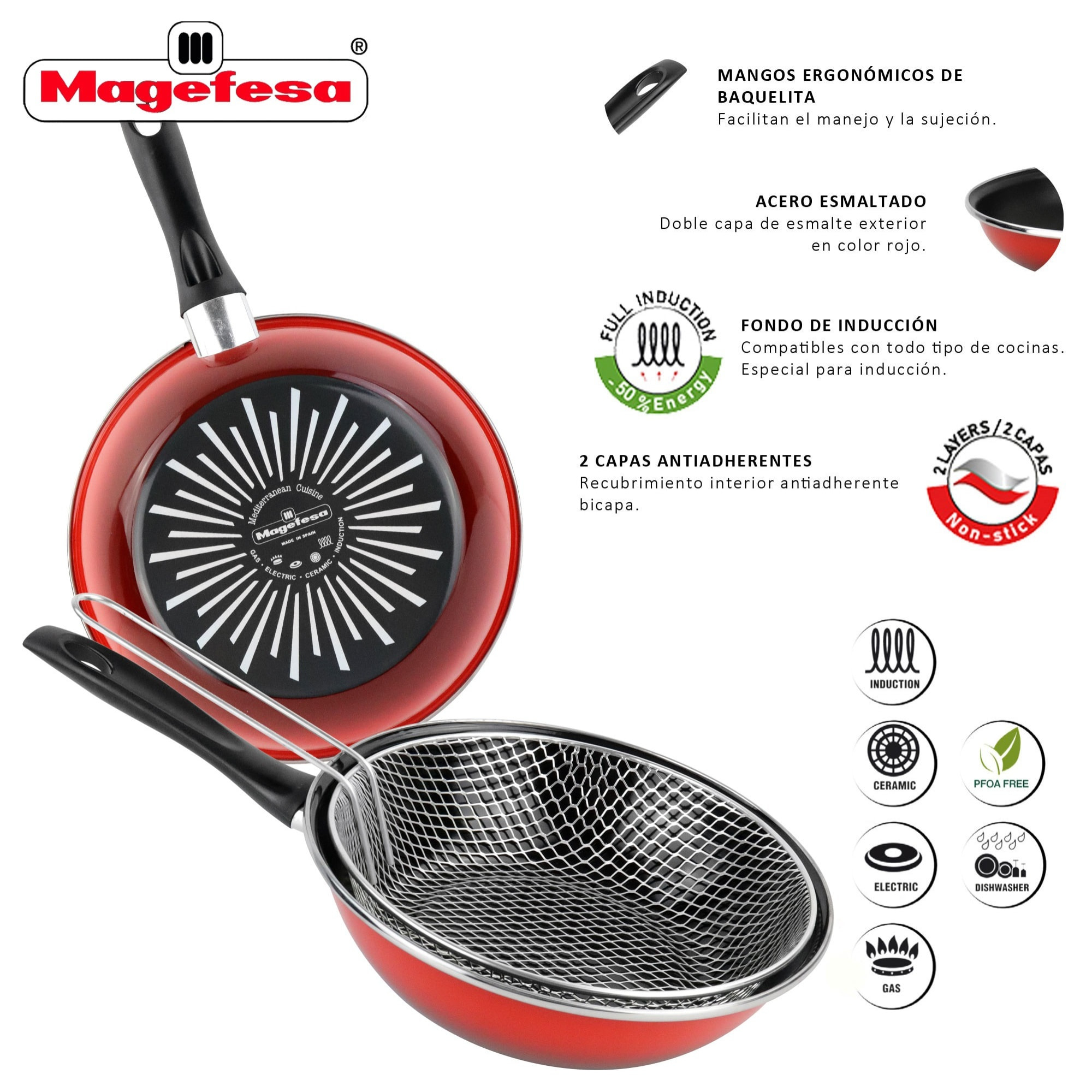 Sartén para tortilla 'sr' acero esmaltado rojo magefesa