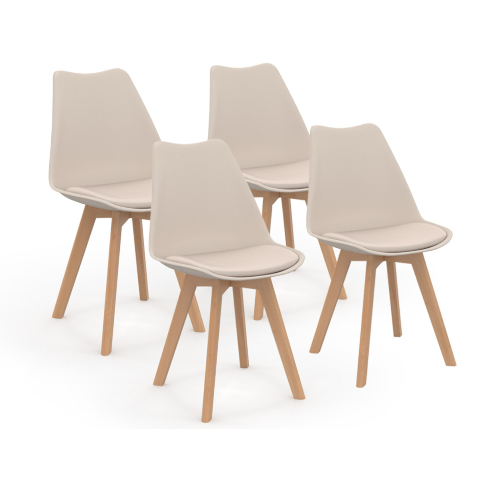 Chaises Nordia beige pieds bois - lot de 4