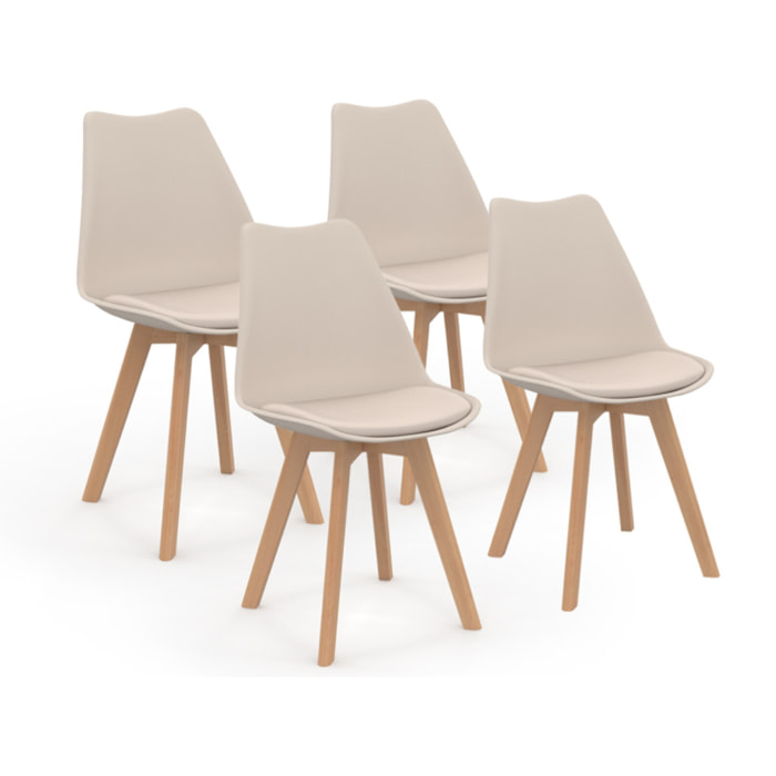 Chaises Nordia beige pieds bois - lot de 4