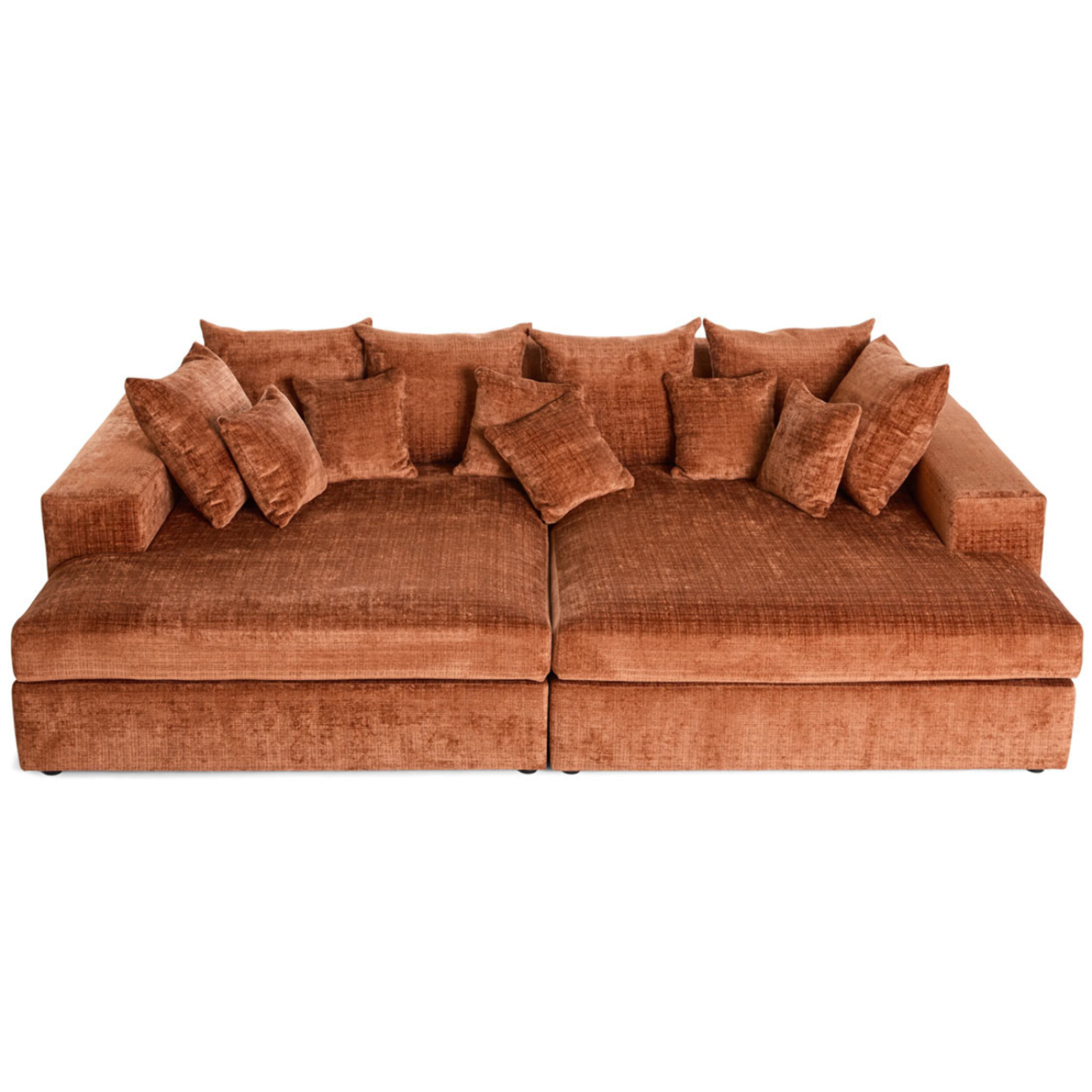 Collins - canapé droit 4 places avec double méridienne - assise profonde - en velours texturé - Terracotta