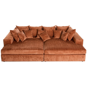 Collins - canapé droit 4 places avec double méridienne - assise profonde - en velours texturé - Terracotta