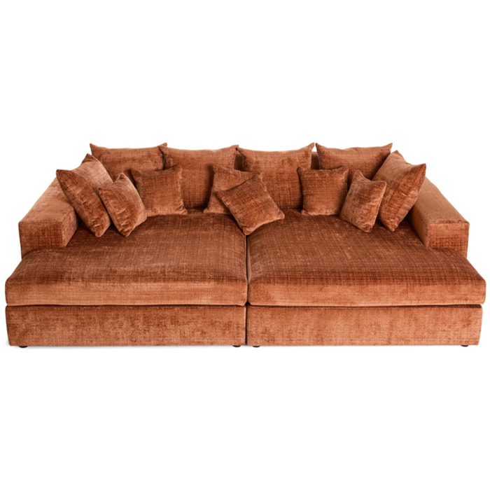 Collins - canapé droit 4 places avec double méridienne - assise profonde - en velours texturé - Terracotta