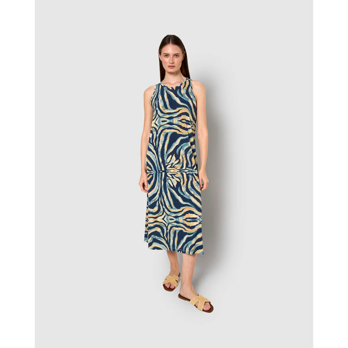 Vestido largo tirantes crepe prana azul marino