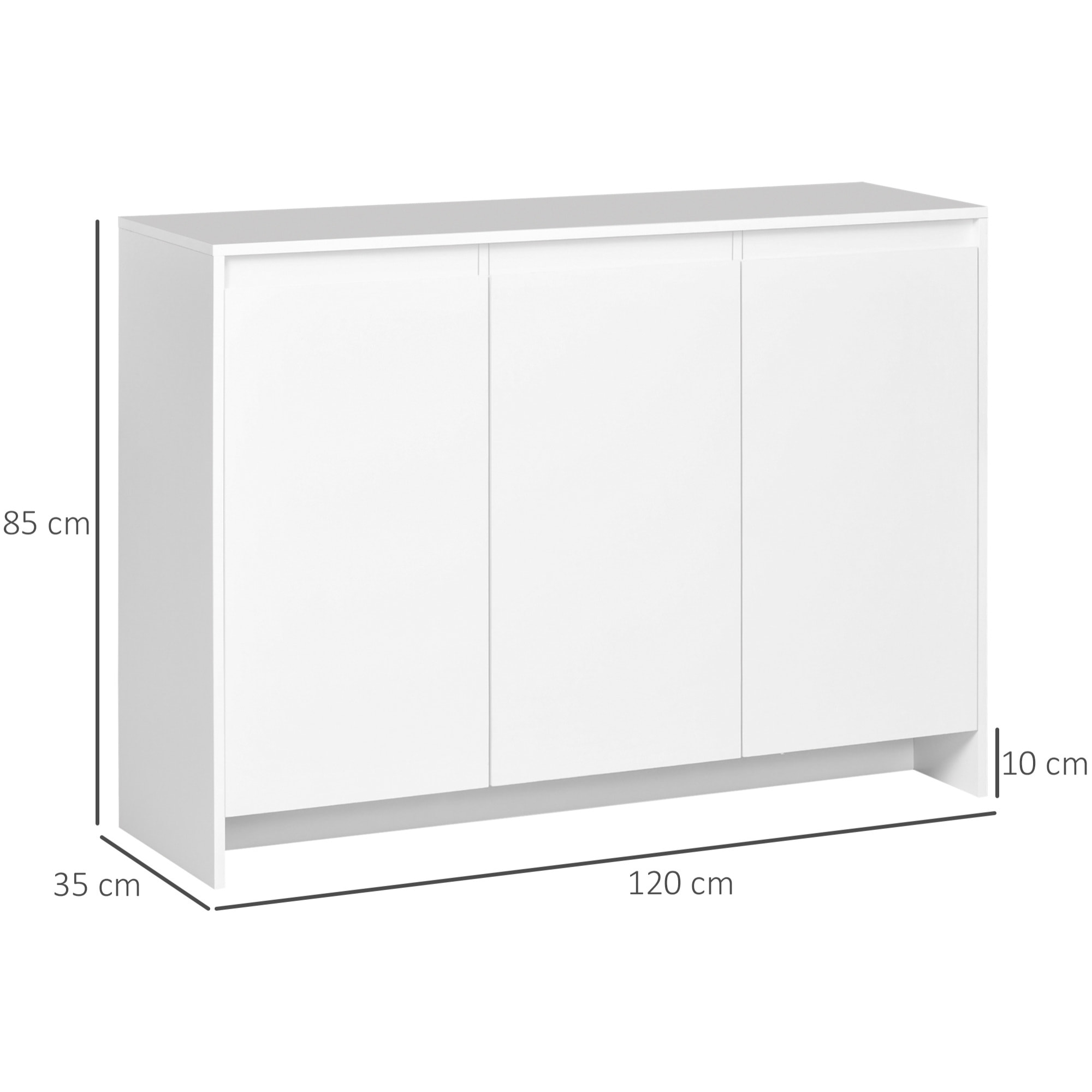 Aparador de Cocina Moderno Mueble Aparador con 3 Puertas Estantes Ajustables y Cierre Suave Soporte para Televisores 120x35x85 cm Blanco
