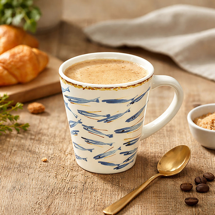Lot de 6 tasses 20cl en grès à motif poisson MARIUS