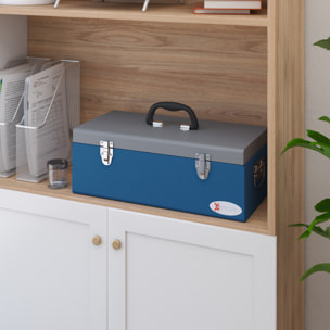 Caja de Herramientas Metálica Maletín de Herramientas 50x26x18,5 cm con Asas de Transporte Carga 20 kg Gris y Azul