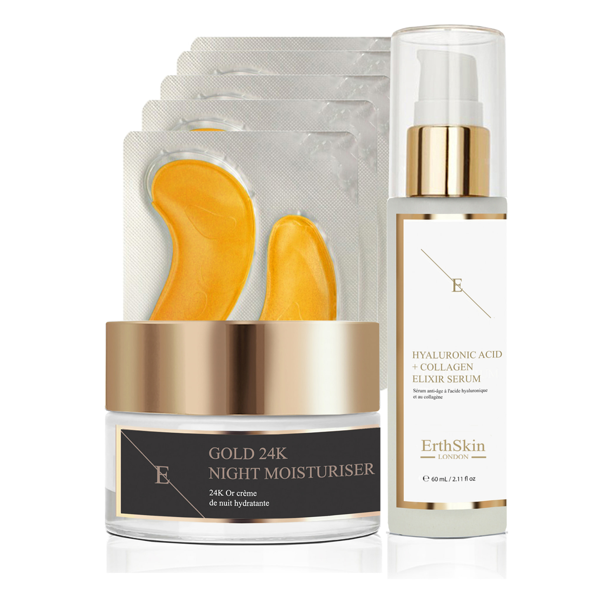 HIDRATANTE DE NOCHE ANTIARRUGAS + ALMOHADILLAS DE PARCHE DEBAJO DE LOS OJOS + Suero de colágeno hialurónico