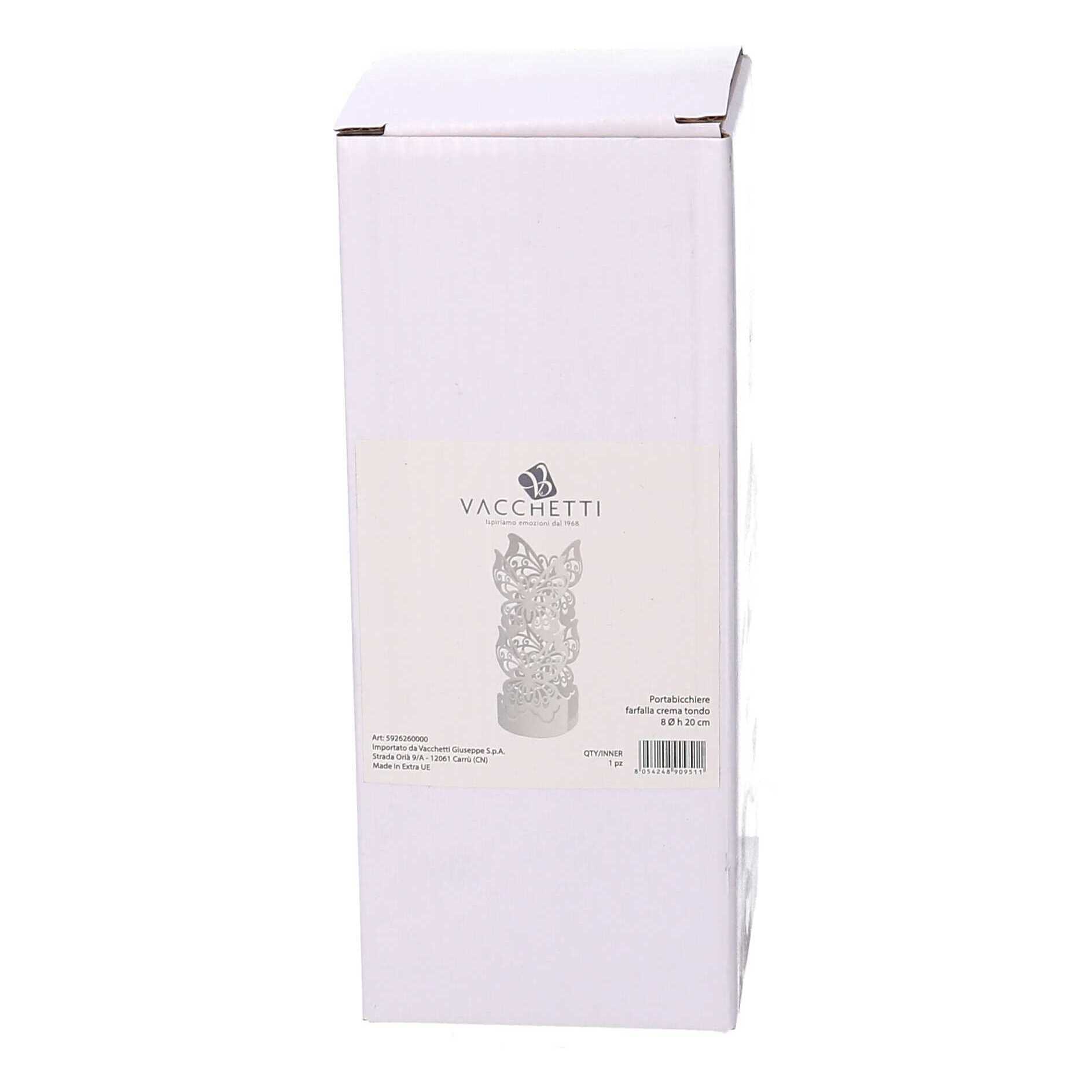 Portabicchiere in metallo farfalla crema tondo cm ø8h20