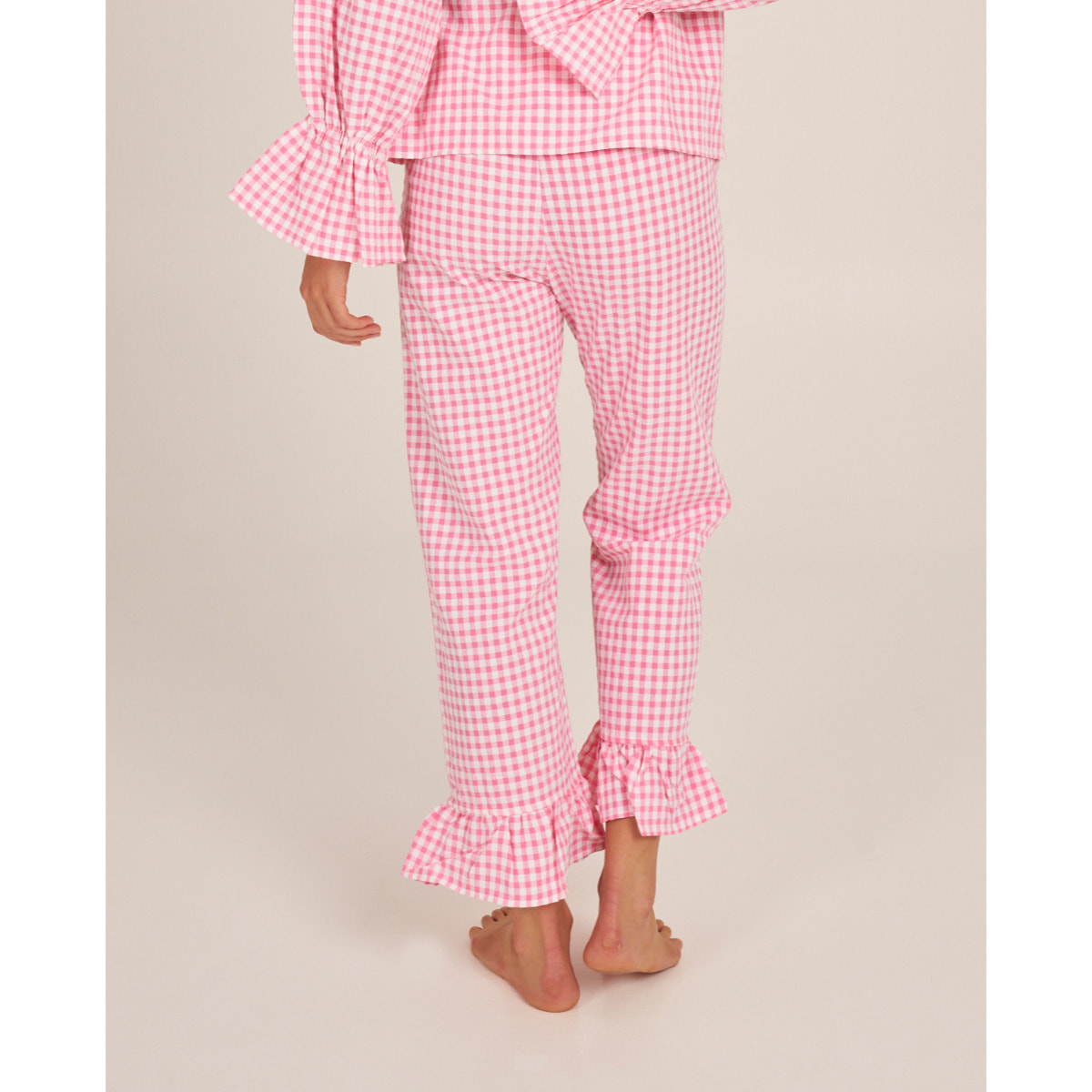 Pantalón de pijama de mujer vichy con volante en los tobillos