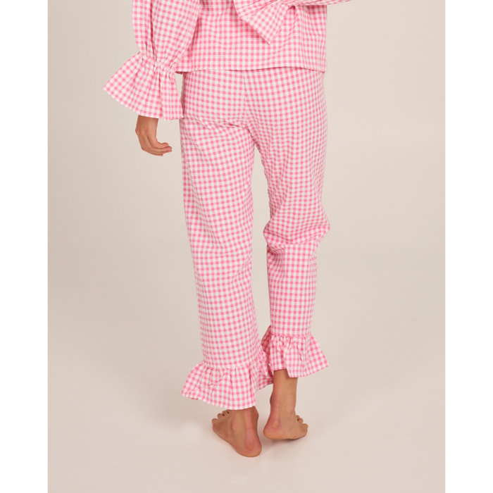 Pantalón de pijama de mujer vichy con volante en los tobillos