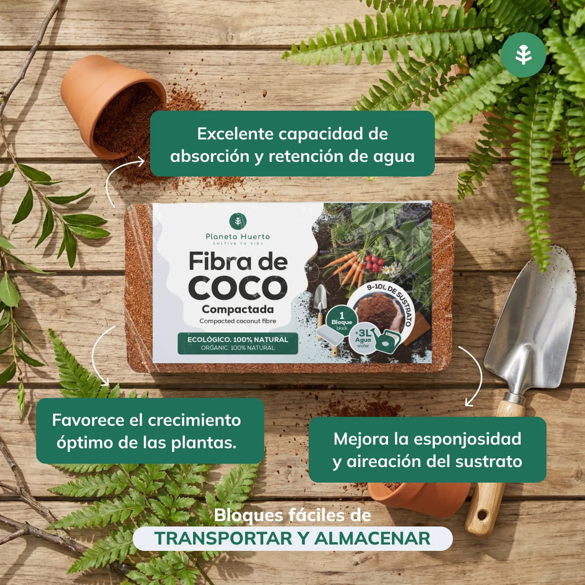 Sustrato Fibra de Coco Planeta Huerto 9 Litros