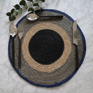Lot de 6 sets de table en jonc de mer bleu LUNA