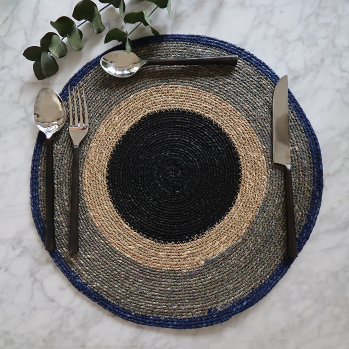 Lot de 6 sets de table en jonc de mer bleu LUNA
