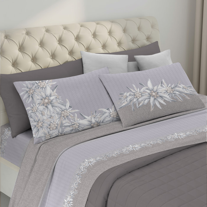 Completo letto stella alpina tortora 100% cotone