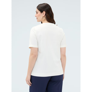 Fiorella Rubino - T-shirt in cotone con ricamo floreale - Bianco