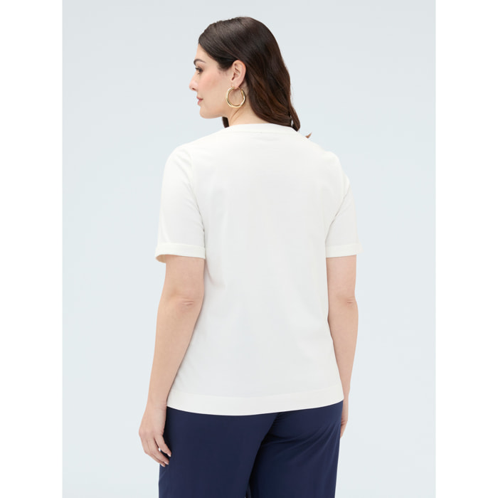 Fiorella Rubino - T-shirt in cotone con ricamo floreale - Bianco