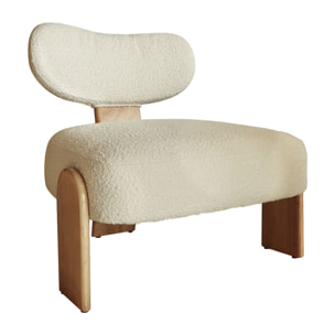 Fauteuil effet bouclette beige et structure en bois  HELLA