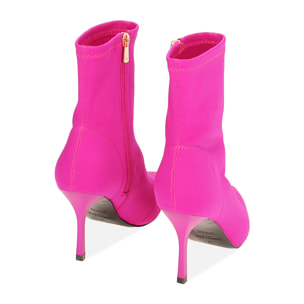 Botines de tacón fucsias en lycra, tacón 8,5 cm