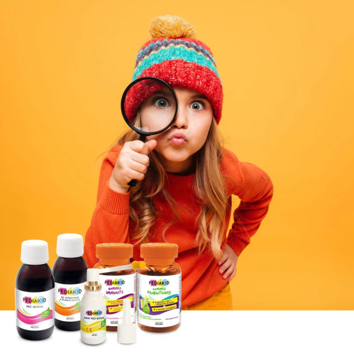 PEDIAKID - Pack Enfants Automne/Hiver - PEDIAKID Sirop Nez-Gorge + PEDIAKID 22 Vitamines & Oligo-éléments + PEDIAKID spray Nez-Gorge + PEDIAKID gommes immunité + PEDIAKID gommes P'tit Biotic