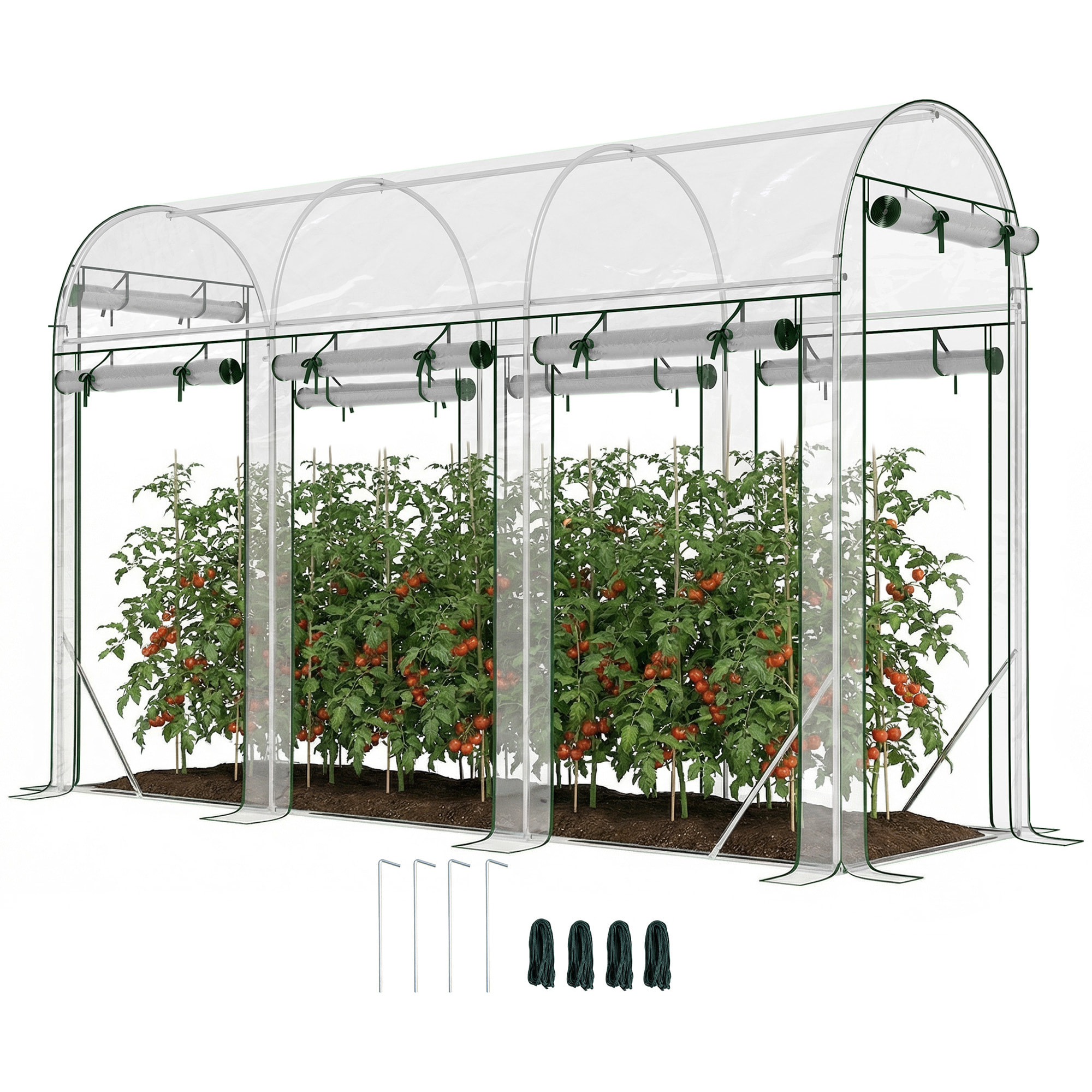 Invernadero de Exterior 3x1x2 m, Invernadero de Túnel con 8 Puertas Enrollables, Cubierta de Plástico y Marco de Acero Galvanizado, Anti-UV, Impermeable, para Cultivos, Transparente