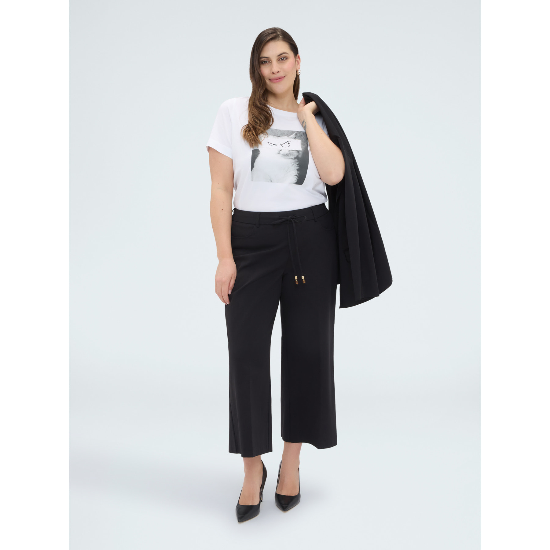 Fiorella Rubino - Camiseta de algodón con estampado de gato - Blanco