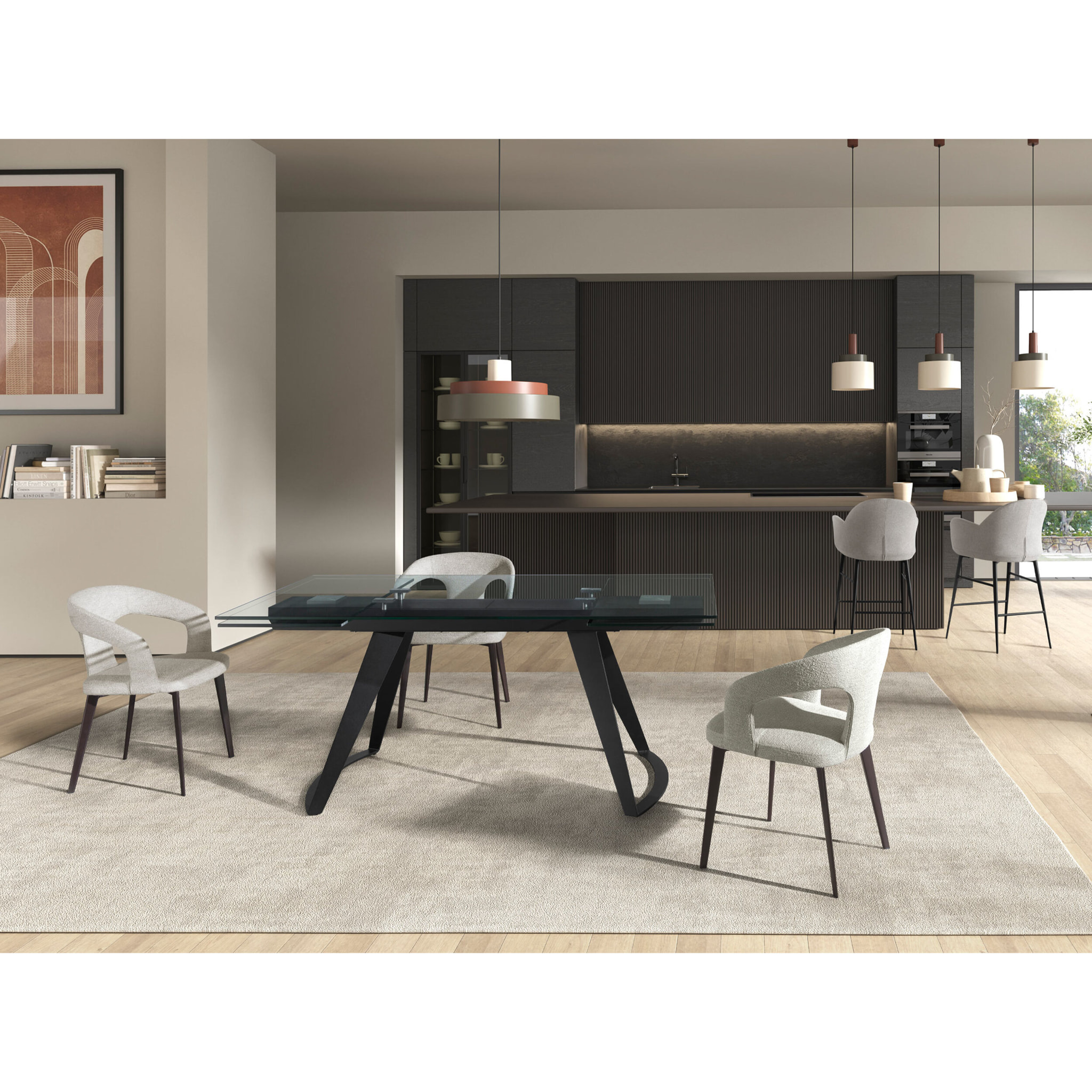 Mesa comedor Angel Cerdá extensible rectangular con tapa de cristal templado 180x100x75cm