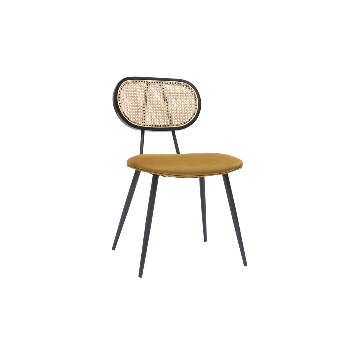 Chaises design en tissu velours bronze, métal noir et cannage rotin naturel (lot de 2) TOLMA
