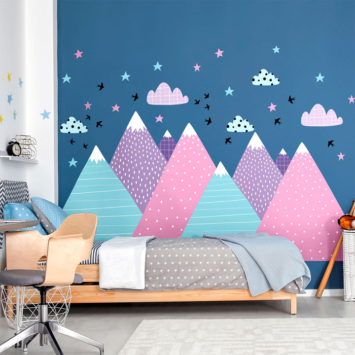 Stickers muraux enfants - Décoration chambre bébé - Autocollant Sticker mural géant enfant montagnes scandinaves NATKA