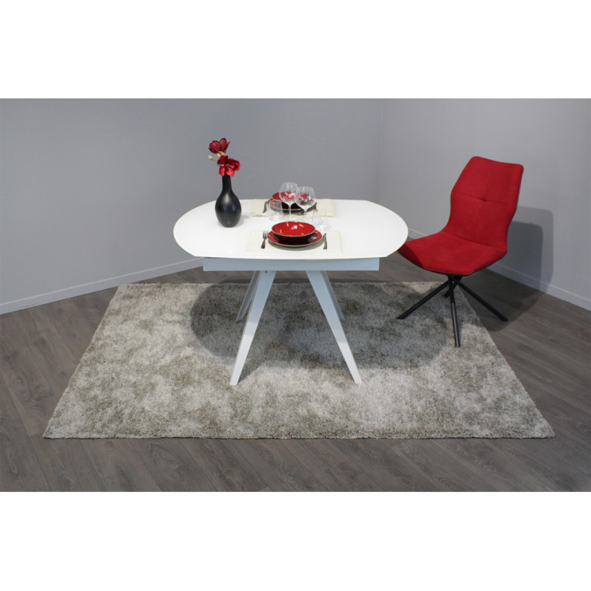 Table en verre blanc rallonges rotatives 120/180 cm - BRERA