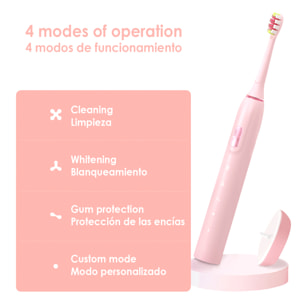 Cepillo dental eléctrico sónico ET06 con 4 modos de cepillado y base de carga. Incluye 2 cabezales.