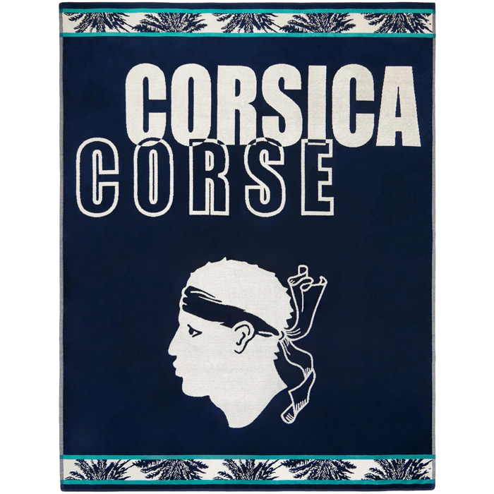 Serviette de plage XL éponge velours Jacquard Bleu 140x180 400g/m² - Bastia
