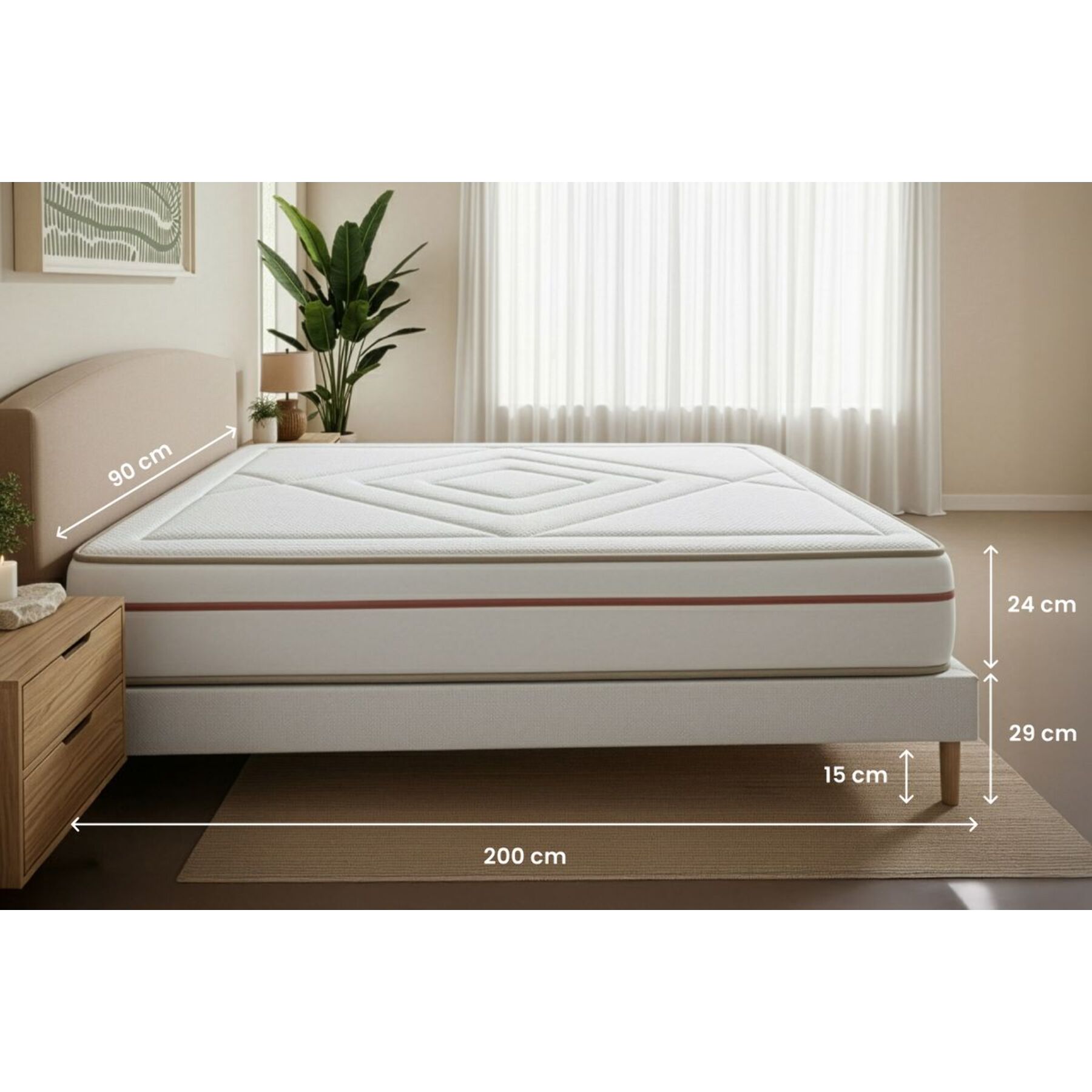 Ensemble - Matelas Mémoire de forme 24cm d'épaisseur - 3 zones de confort - Confort équilibré - Sommier tapissier monobloc - 1 place
