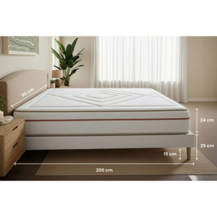 Ensemble - Matelas Mémoire de forme 24cm d'épaisseur - 3 zones de confort - Confort équilibré - Sommier tapissier monobloc - 1 place