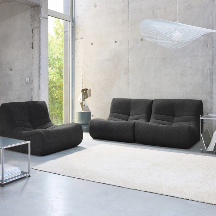Lot de 3 fauteuils chauffeuses en bouclette texturée noir style contemporain 1 place