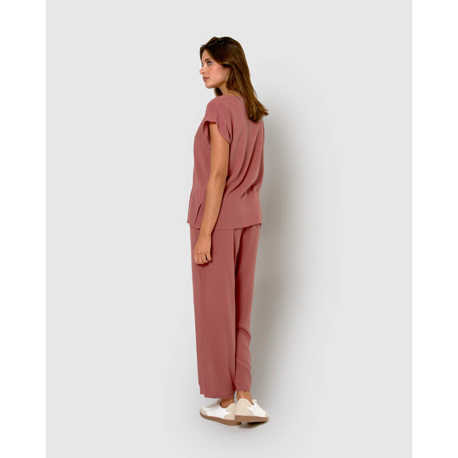 Camisa mujer bambula detalles plisados rosa
