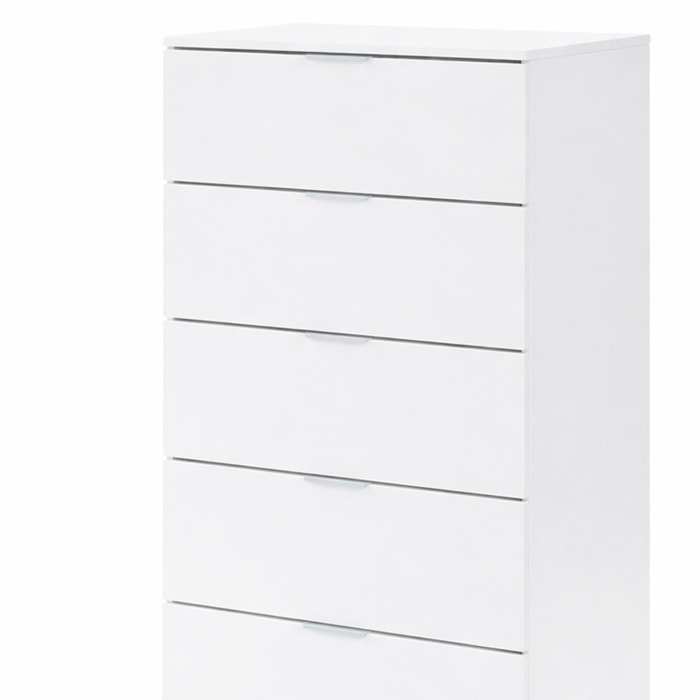 Cassettiera 5 Cassetti Camera Da Letto Corridoio Ripostiglio Disimpegno Ingresso Mobile Alto Comò Salvaspazio 110 x 60 x 40 Cm Colore Bianco